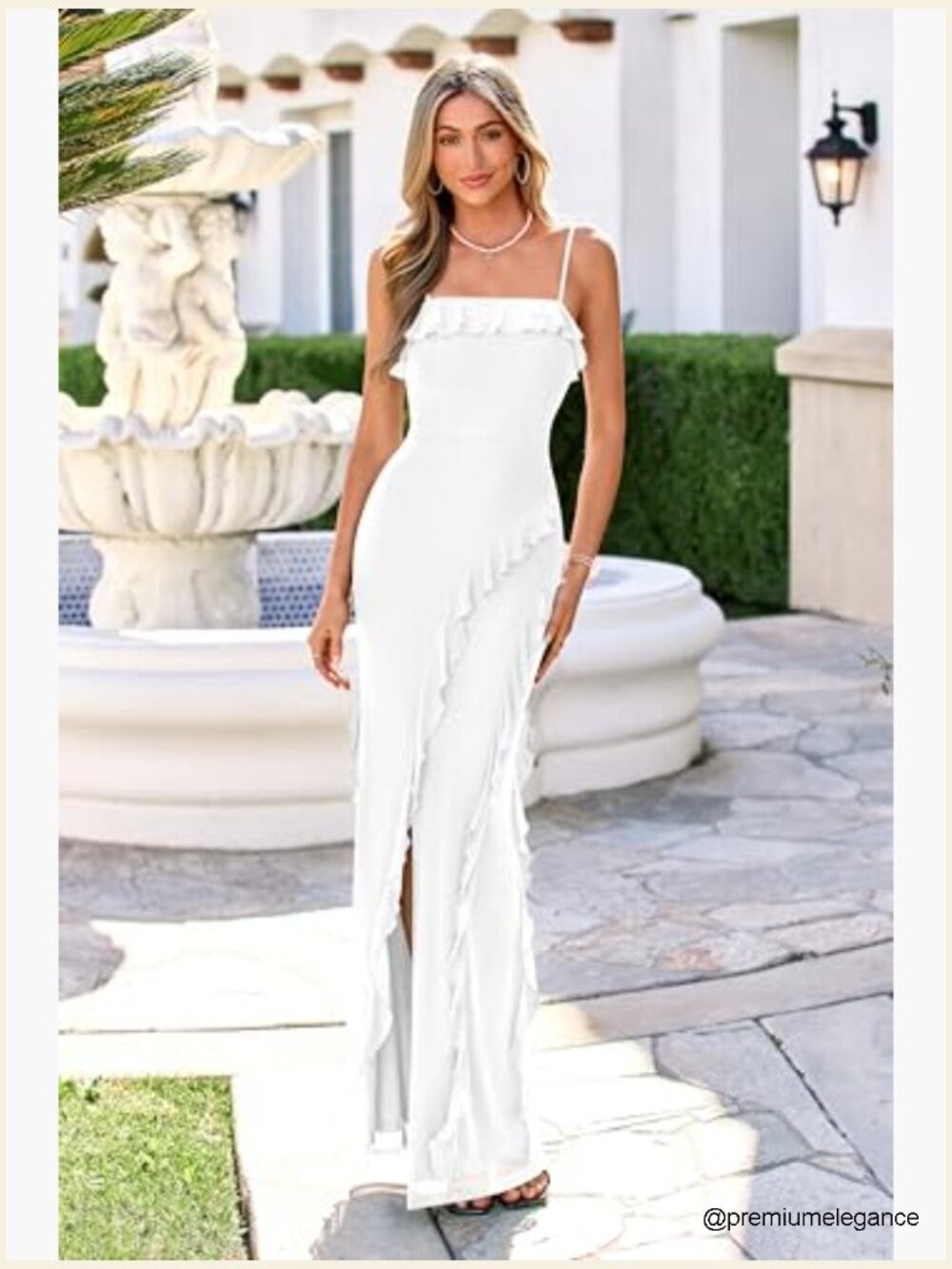 Bodycon Maxi Dress Mesh Ruffle Spaghetti Strap Square Neck Formal Cocktail - Picture 2 of 7